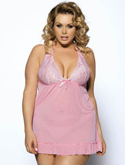 Classy Big Size Lace Cup Sheer Halter Babydoll Lingerie