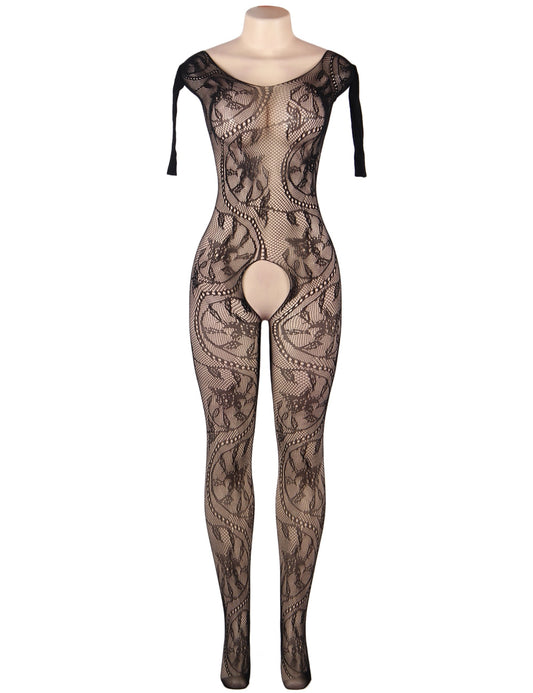 Plus Size Floral Fishnet Crotchless Body Stockings