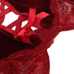 Elegant Bra Panty Garter Lingerie for Women Lace Velvet Sexy Underwire Set