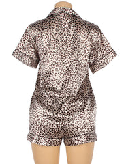 Two Piece Silk Pajama Set For Women Short Sleeve Top Sleepwear