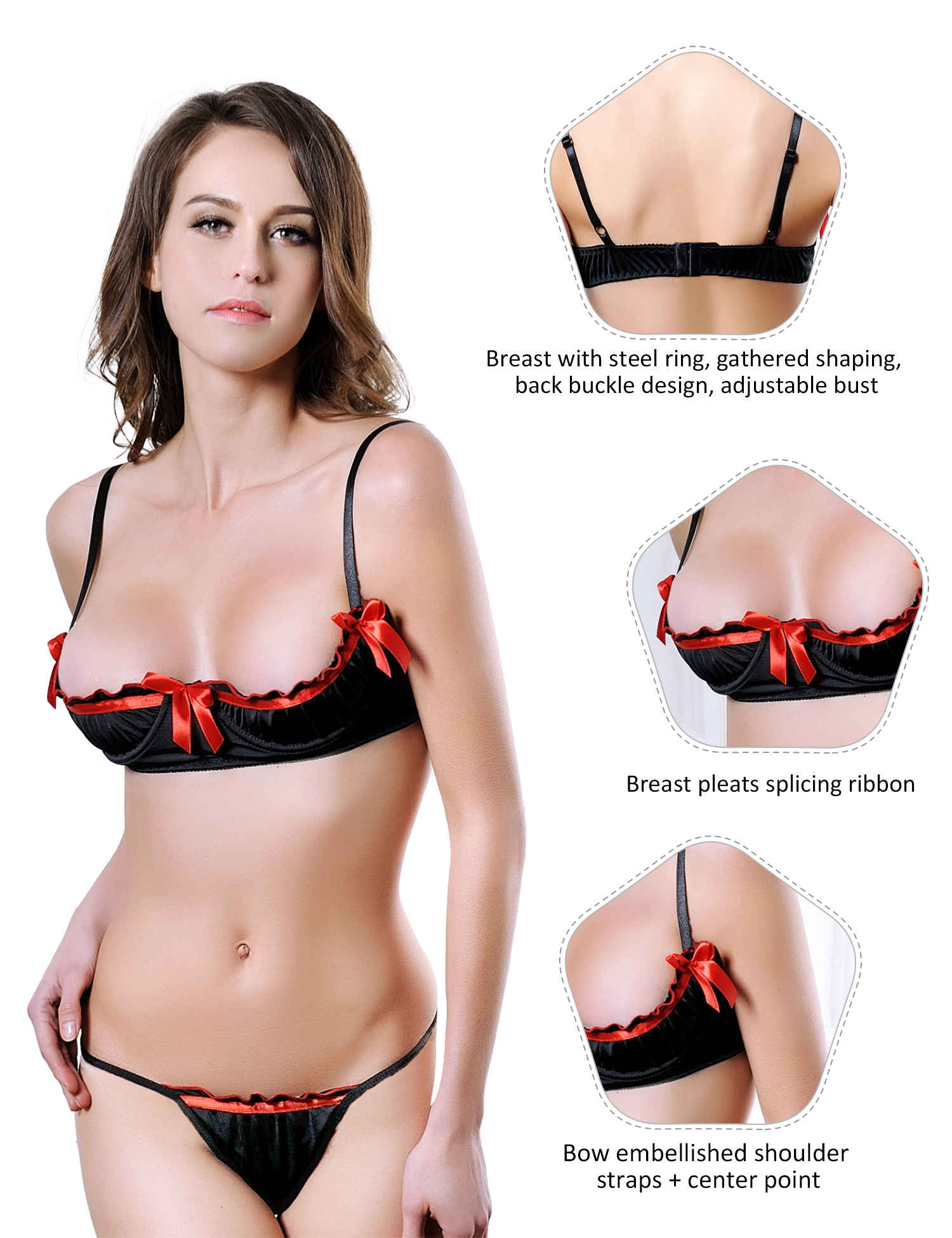 Sexy Underwire Bra and Thong Set with Spliced Ribbon3