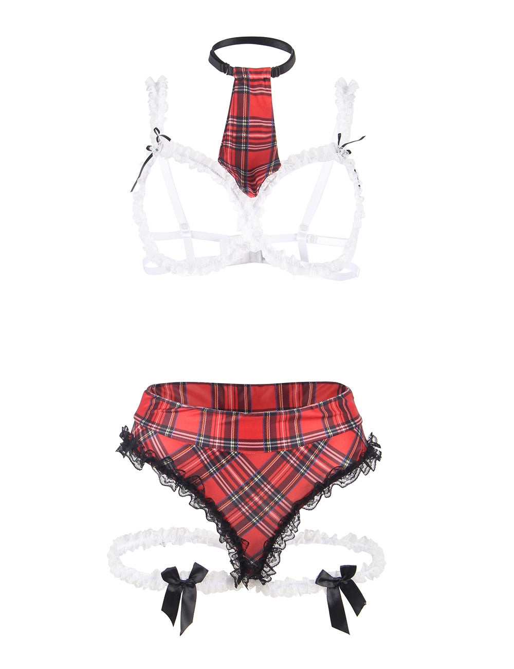 Sexy School Girl Cupless Costume Plus Size Two Pieces Lingerie Set