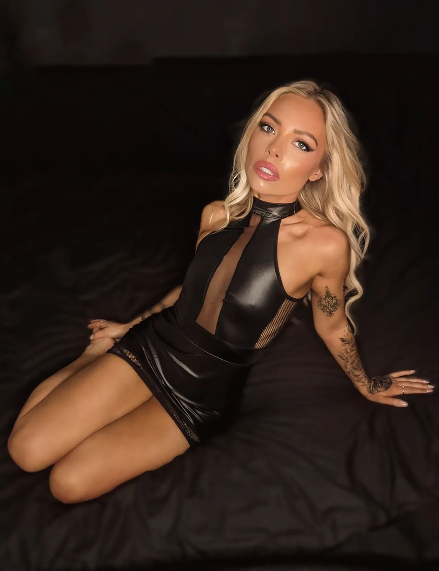 Sexy Black Halter Leather Lingerie Dress|Ohyeah Lingerie