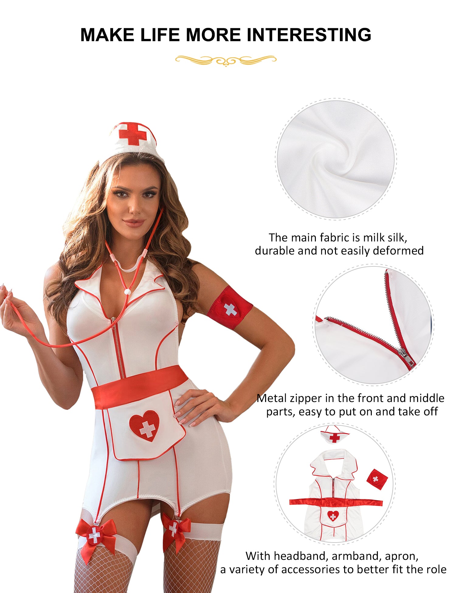 Sexy White Halter Nurse Costume 4 Pieces Set