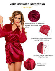 Eyelash Lace Silk Nighties for Women Plus Size Pajamas red3