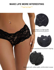 Womens Sexy Sheer Floral Lace Brief Panties black 3