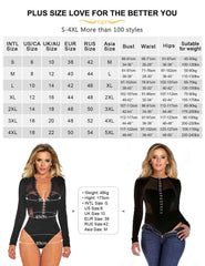 Mesh Bodysuit for Women Hook Buckles SIZE CHART