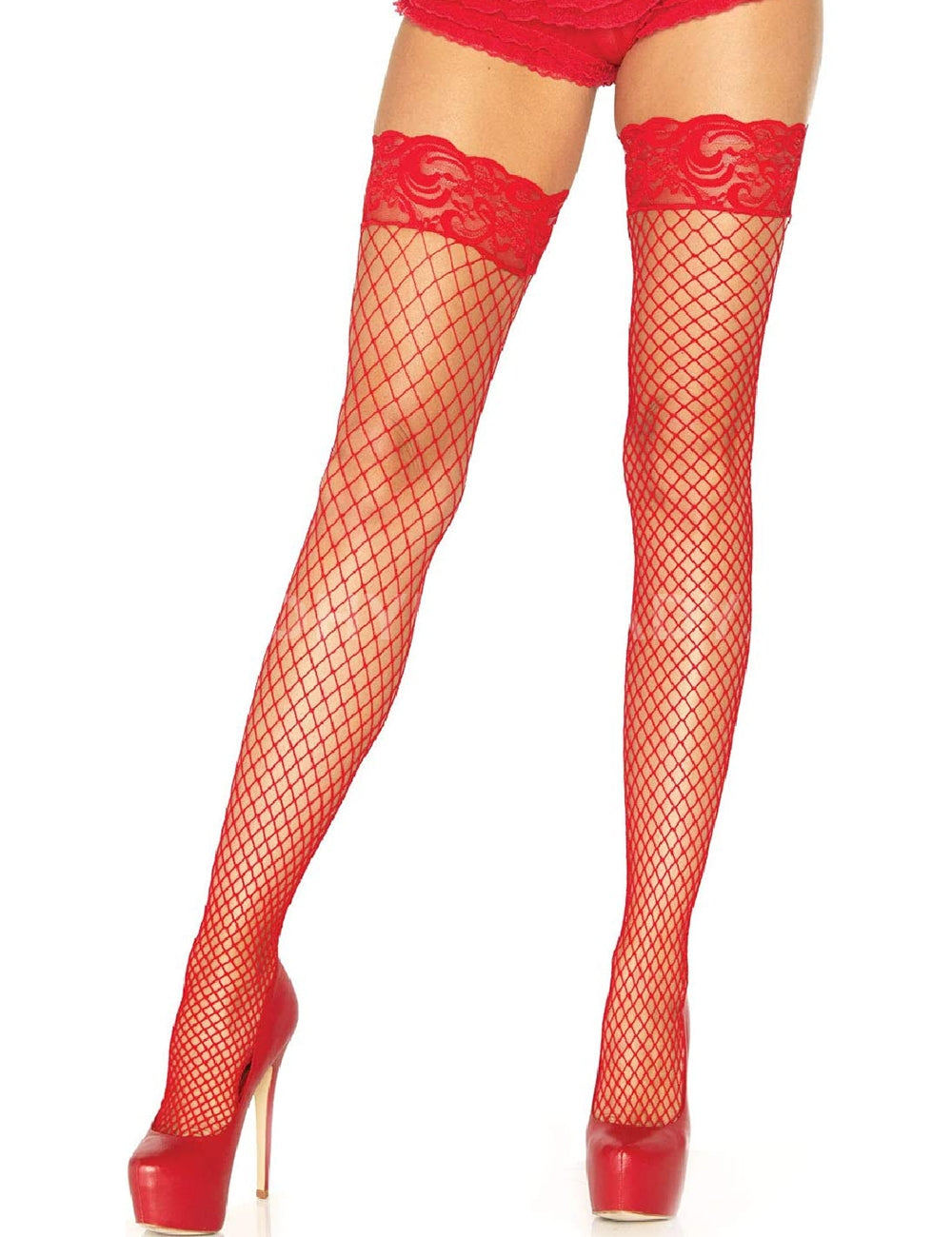 Ohyeah Plus Size Lace Top Sheer Thigh High red Stockings