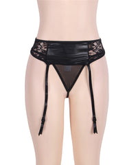ohyeah Plus Size Leather Lace Garter Belt Panty