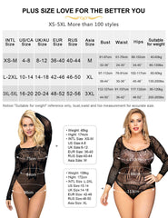 Plus Size High Stretchy Pattern Long Sleeve Bodystocking for Women size chart