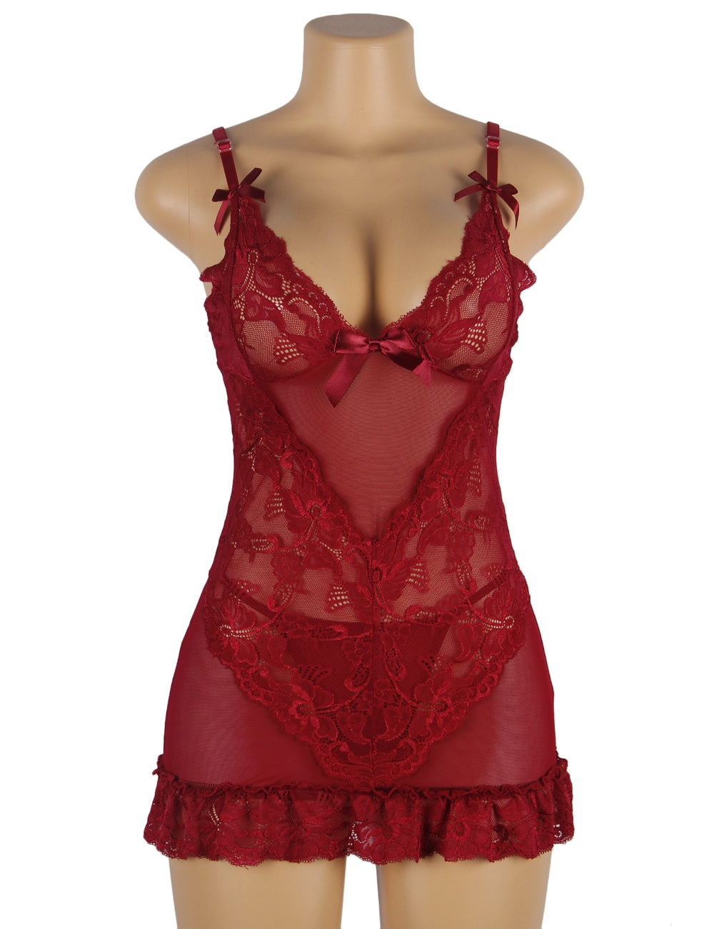 Plus Size Stylish Sheer Lace Transparent Embroidered Babydoll