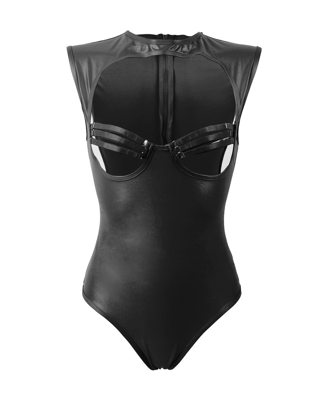 Leather Bodysuit Stylish Open Bust Plus Size Teddy Lingerie