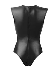 Leather Bodysuit Stylish Open Bust Plus Size Teddy Lingerie