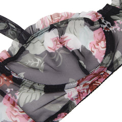 Floral Print Bra Panty 2 Piece Set Mesh Women Lingerie Underwire