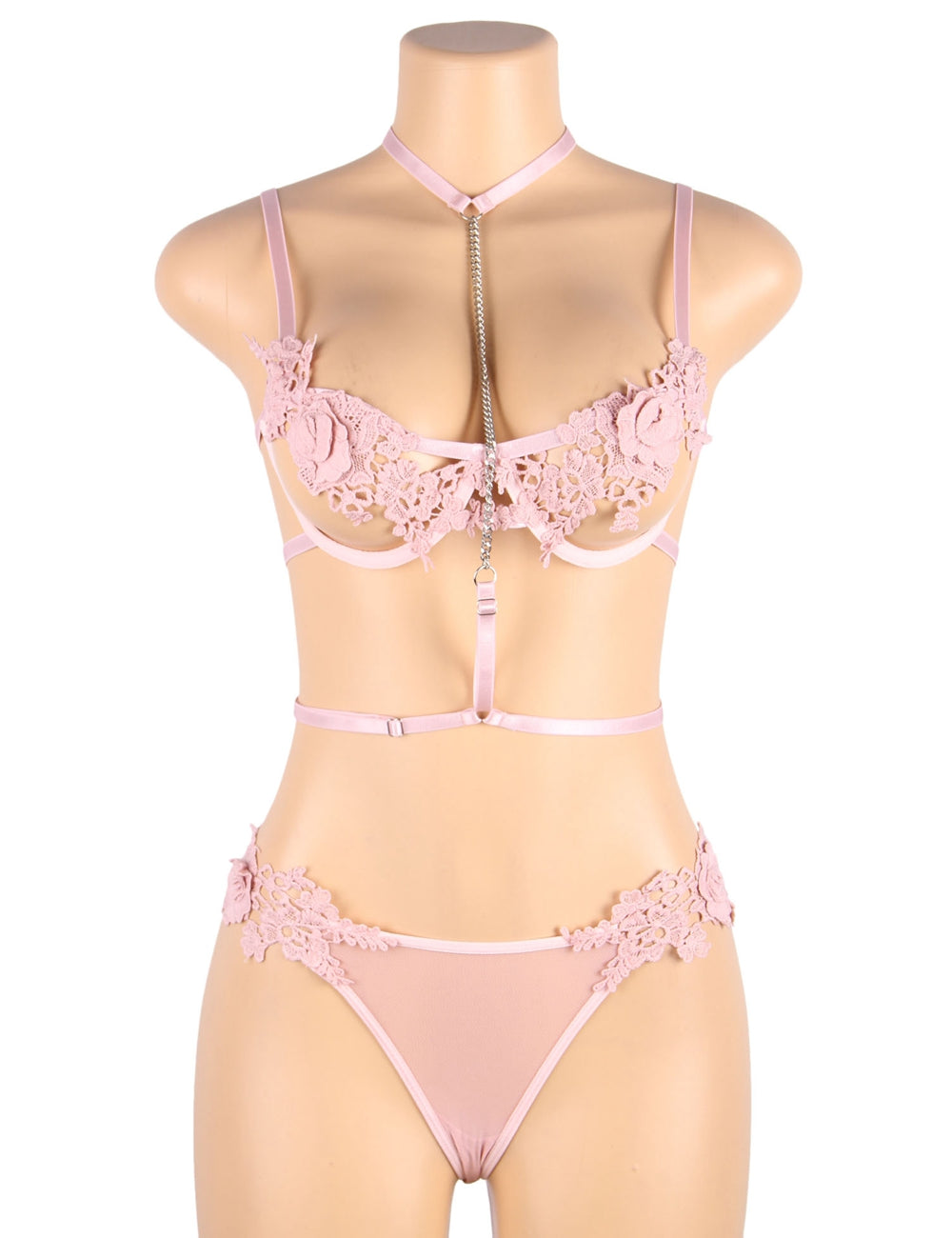 Lingerie Set Sheer Bra and Panty Set Chain Halter Stylish Sexy Bra And Panties For Women