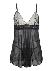 Ladies Embroidery Sexy Babydoll Mesh Sheer Lingerie