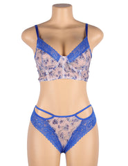 Floral Lace Bra and Panty Set Mesh 2 Piece Lingerie for Women