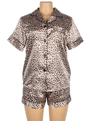 Two Piece Silk Pajama Set For Women Short Sleeve Top Sleepwear