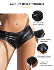 Womens faux leather black hot panties 4