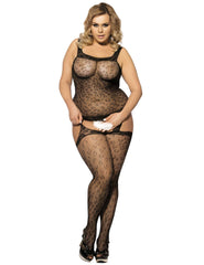 Leopard Pattern Plus Size Bodystocking Crotchless Attached Stockings